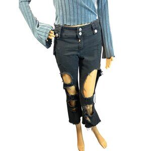 Rue‎ 21 Low Rise Destroyed Kick Boot Crop Pants in Black Size Medium